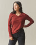 Women's Premium Slub Long Sleeve V-Neck Tee - Russet Brown